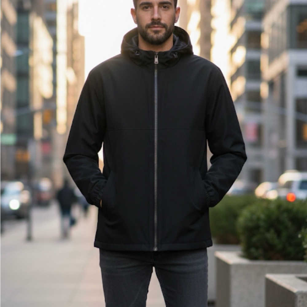 WEATHERPROOF Hooded Full Zip Jacket, Men’s Size L, Black